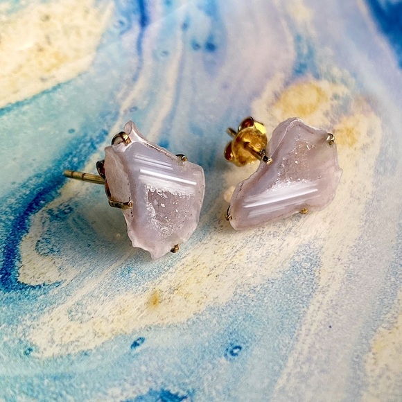 Stunning gold plated sliced agate earrings - Picture 1 of 5